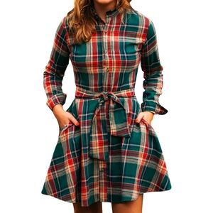 Kiel James Patrick Christmas Plaid “Woodstock Trail” Long Sleeve Flannel Dress